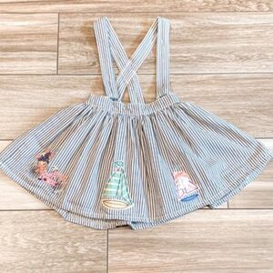 Denim Striped Vehicle Appliqué Pinafore, Size 18M